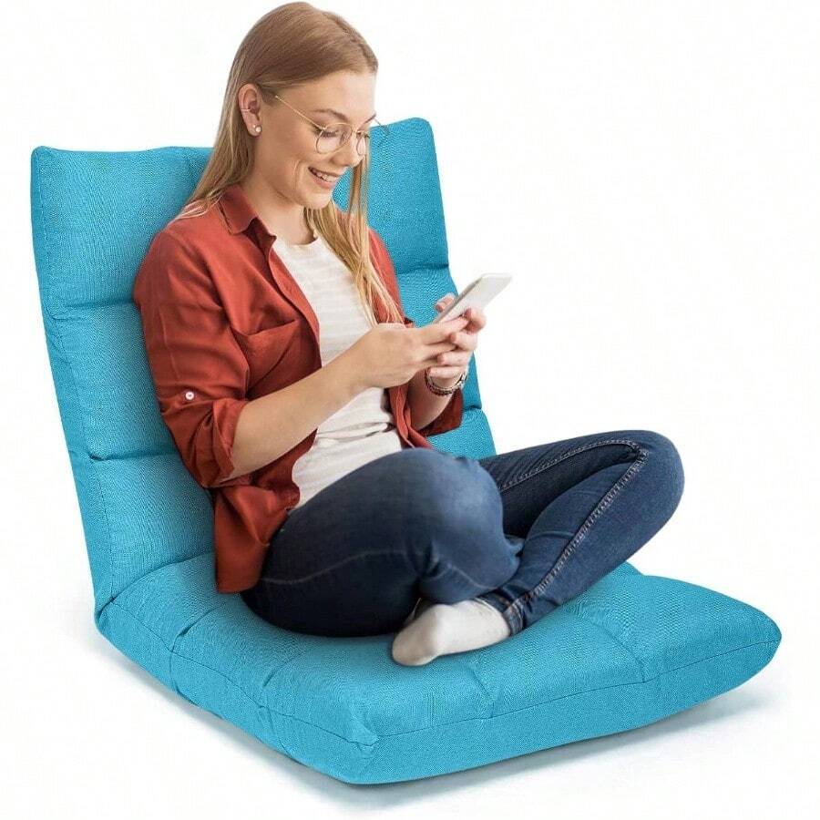 Peacock Blue Folding Gaming Chair, Adjustable 14 - Position Floor Sofa With Back Support, Alloy Steel Frame, Lazy Sofa Lounge Playing, Reading, Meditating, Recliner Adults,
