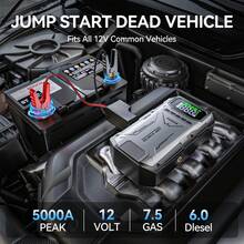 FEATOU 5000A Jump Starter With Air Compressor, 5in 1 Function Jump Box 150PSI Jump Starter Battery Pack , Car Battery Charger Portable For 1.98gal Gas , Car Jumper Starter Portable, Roadside Assistance Device, Automotive Power Supply , Power Bank Charger, Truck Drivers, Car Owners - 銀色 - 查看 2