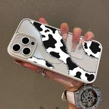 Calado blanco y negro patrón Trendy Case for11_12_13_14_15_16_promax patrón de Cow creativo Ready, Ultra Thin & Shockproof _ Cute Pick for Girls - Negro - Ver 4