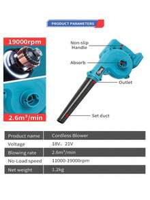 Soplador de hojas inalámbrico, barredora/aspiradora eléctrica de mano 2 en 1 con batería de litio de 18 V 2,0 Ah para soplar hojas, limpiar polvo, basura pequeña, automóvil, unidad principal - Azul - Ver 6