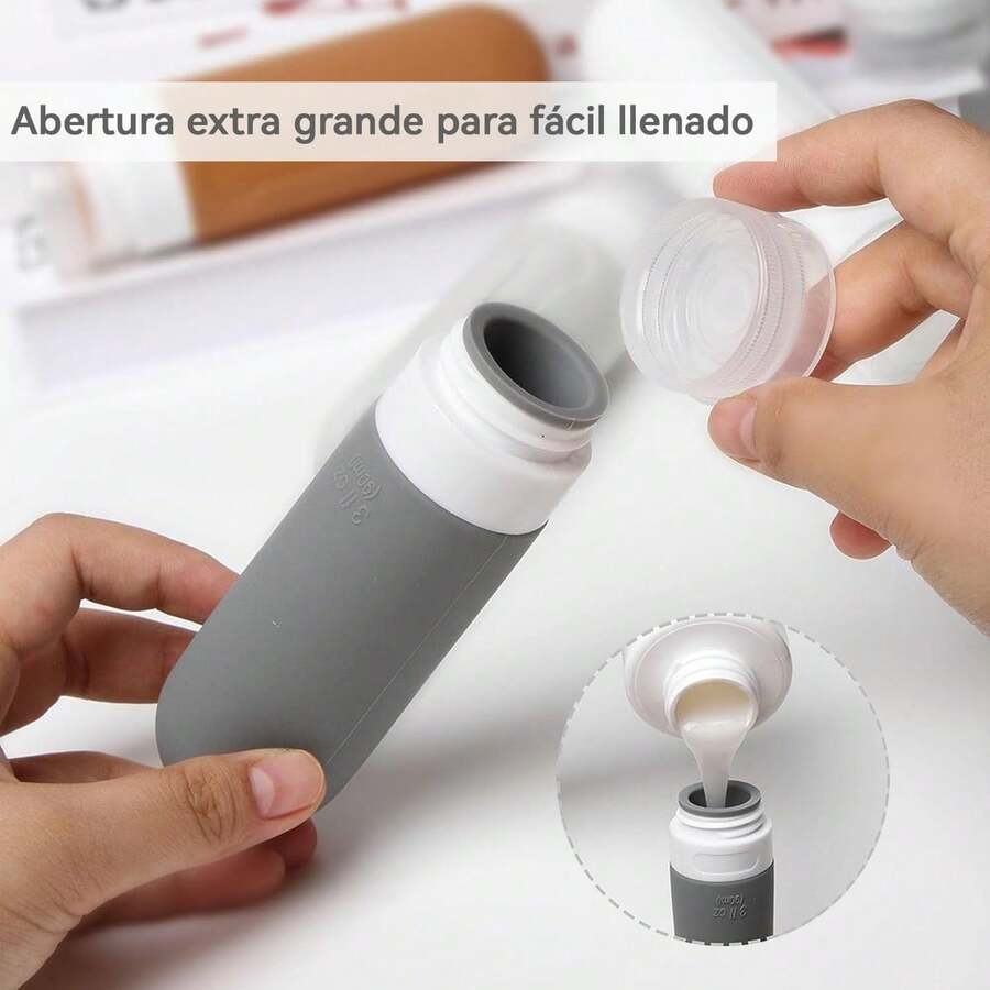 Juego de botellas de viaje de silicona de 5 piezas, contenedores de viaje de 3oz aprobados por TSA, libres de BPA, a prueba de fugas, comprimibles, accesorios de viaje recargables (juego de 5 piezas) - Paquete de 12 - Ver 1