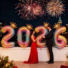 每套13个。32英寸气球，印有数字2026，彩色聚乙烯薄膜气球，生日派对装饰，适用于生日、毕业典礼、新年派对、家庭聚会和节日装饰。 - 彩色 - 查看 5
