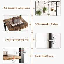 Zimmerpflanzenständer, 5-stufig, 180 cm hoch – Großes Pflanzenregal aus Metall und Holz mit 6 Haken zum Aufhängen, Blumenständer und Bonsai-Topfhalter für Balkon und Wohnzimmer - Braun - Übersicht 8