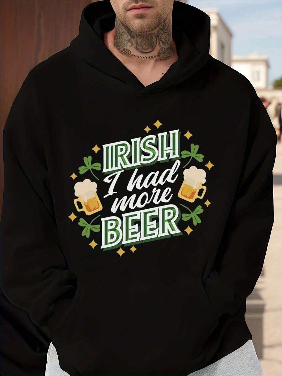 Irish I Had More Beer St Patrick's Day Hoodie Men Women Funny Drinking Shirt Holiday Party Costume Sweatshirt - màu đen - Xem 1