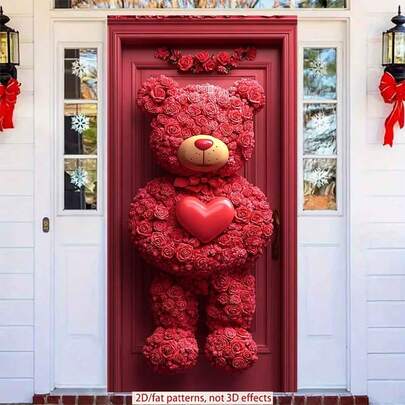 2D Sevgililer Günü Kapı Afişi 1 Adet Kalpli Muhteşem Ayıcık Şeklinde Gül Düzenlemesi - Keçe Jest İç/Dış Mekan Parti Dekoru, Yıldönümü Parti Malzemeleri, Sevgililer Günü, 2D Düz, Polyester, Çok Katmanlı veya Gerçek Model Değil