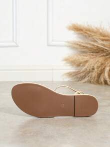Giày sandal đế bằng hở mũi, quai kim loại, thoải mái, đa năng dành cho nữ. - Màu be - Xem 8