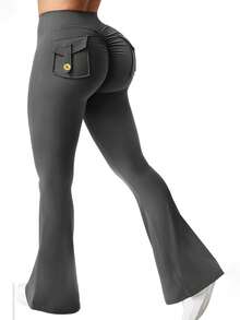 6pecil Leggings da donna da esterno a zampa d'elefante con tasche, leggings sportivi aderenti da donna, leggings da fitness e yoga per sollevare il lato B, pantaloni da sudore