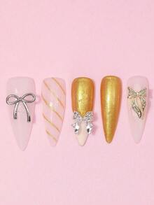 96件/盒 金银欧美风蝴蝶美甲装饰金属丝带闪亮美甲水钻简约3D多功能美甲饰品Y2K金属美甲配件美甲沙龙艺术装饰美甲闪光金属钻石美甲宝石美甲用品美甲饰品假指甲装饰配件 - 彩色 - 查看 5
