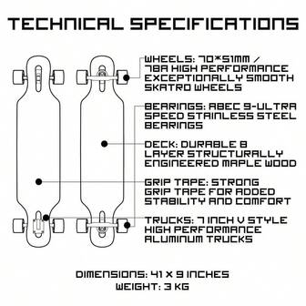 Drop Through Longboard Skateboard Freeride - Includes T-Tool