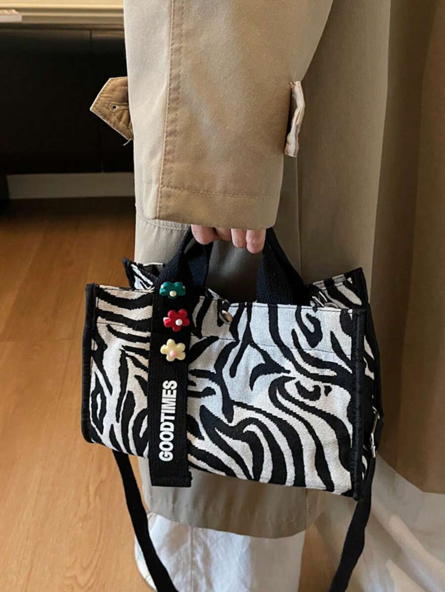 Fashionable Versatile Fabric Bag, Commuter Zebra Print Handbag