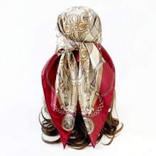 Head Scarf 90cm Silk Scarf, Classic Chain Printed Silk Scarf, Printed Square Scarf, Silk Scarf, Smooth Fabric, Headscarf, Binding Bag, Decorative Silk Scarf And Scarf Suitable For Daily Use - D9074-葡萄酒紅 - 查看 1