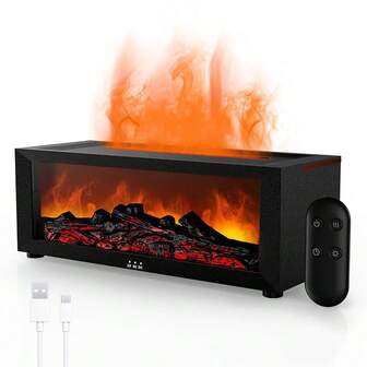 SULVGO Difusor de aceites esenciales para chimenea, difusor de aromaterapia, humidificador de niebla fría ultrasónico de 150ml, difusor de llama de luces de 7 colores con control remoto, apagado automático y temporizador sin agua para el hogar y la oficina