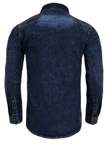 Blue Denim Long-Sleeved Shirt, Fashionable New Style, Slim Fit, Casual And Versatile, High-End Look, Double Pockets. - Xanh đậm - Xem 2