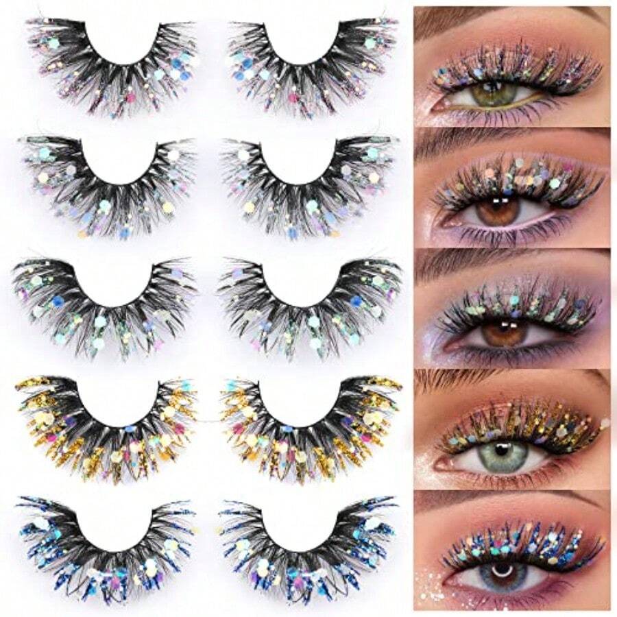 GSYY Glitter Cod False Eyelashes Wiy 5 Pairs Draic Cat Eye Festival Lashes Pack 5 Sty For Evening Paes E S And Costume Even Adds Glamour And Volume To A - lông mi mềm mại - Xem 1