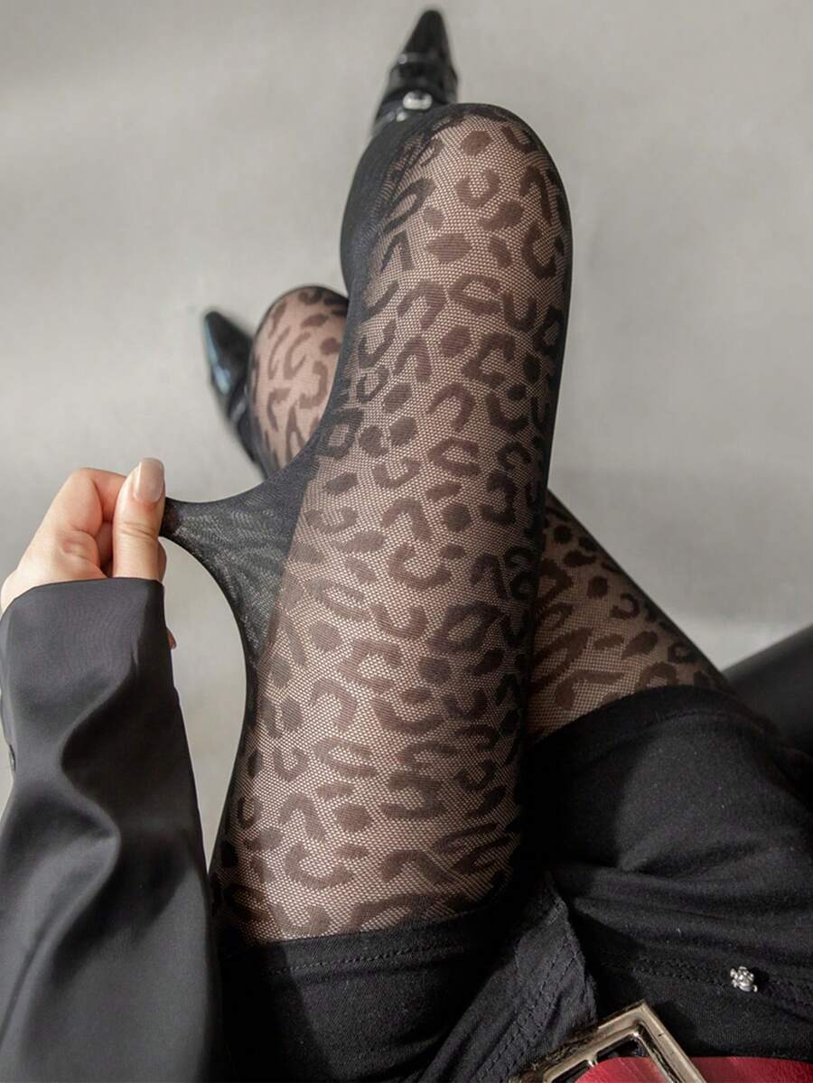 1pc Women Plus Size Skin-Friendly Sexy Silky Leopard Print Stockings - Multicolor - View 1