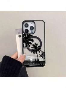 Funda para teléfono con puesta de sol, decorada con palmeras y veleros, adecuada para modelos 17, 16, 15, 14, 13, 12 y 11 Pro, y ofrece protección anti-golpes. Perfecta como regalo para familia, amigos, niños, cumpleaños, primavera, vacaciones, amigos, novias y el Día de San Valentín. - Negro - Ver 5