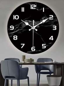 [Marble Texture Silent Wall Clock] 1pc Modern Black Marble Texture Silent Wood Wall Clock - Japanese Quartz Movement, Round Analog Display, Fantasy Theme - AA Battery Operated For Home Decor - Multicolor - View 3