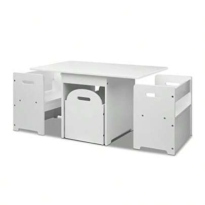 Keezi Table And Chairs With Storage Box Study Chair Desks Dining Tables Drawing Eating Painting Learning Activity Play Setting Home Living Room Bedroom Outdoor Furniture Durable White