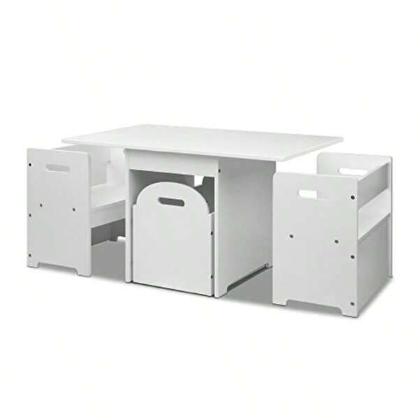 Keezi Table And Chairs With Storage Box Study Chair Desks Dining Tables Drawing Eating Painting Learning Activity Play Setting Home Living Room Bedroom Outdoor Furniture Durable White