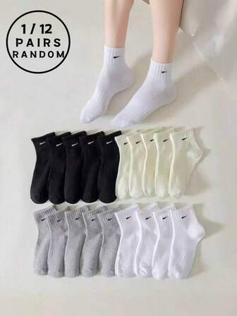 1/12 Pairs Of Random Color Women's Ankle Socks