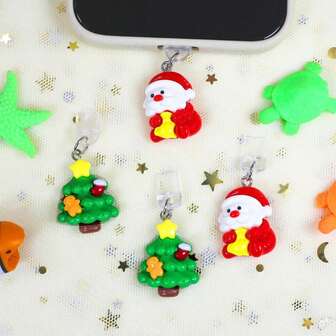 1pc Cute Cartoon Santa Claus & Christmas Tree Lucky Bag Phone Dust Plug, DIY Accessory Pendant Ornament, Compatible With Apple, Android, Type-C Phones, Creative Hanging Decor