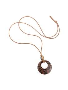 1pc ! Leopard Print Circle Necklace, Retro European & American Style Versatile Sweater Chain, Exaggerated Fashion Accessory
