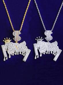 DUBSS 男士镶钻美元符号吊坠项链，5A级立方氧化锆镀金嘻哈饰品 - 字母 - 查看 8