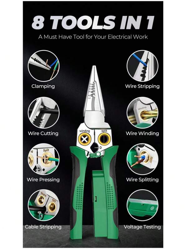 8 in 1 Abisolierzange zum Schneiden und Ziehen von Kabeln, Kabelschere, Spannungsprüfer Zange, 12V bis 250V Spannungsprüfung für Phasen-, Null- und Außenleiter, akustischer und blinkender LED-Alarm