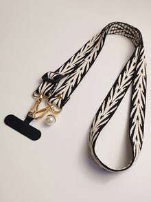 Striped Pattern Fashion Faux Pearl Pendant Lanyard, Compatible With Phone Cases, Universal Accessory - Waterweed Patterned Neck Cord - View 15