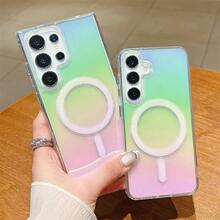 渐变彩虹激光磁吸手机壳，兼容三星 Galaxy S25FE S24 S23 S22 S21 S25 S20 Plus Ultra A56 A36 A26 5G A16 A06 A55 A25 A35 A05 A54 A14 A17 A07，彩色无线充电 TPU 保护套，适合作为男孩女孩的礼物 - 彩色 - 查看 3