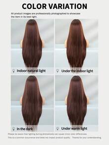 32 Inch Chocolate Brown Straight Layered Wig With Bangs - Soft Heat Resistant Synthetic Wig, Suitable For Women's Daily, Festival, Party, Christmas And Cosplay Occasions - Chocolate Brown - View 7