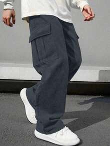2pcs Tween Boys Casual Sports Outdoor Cargo Pants With Big Pockets, Spring/Autumn - Khaki - View 4