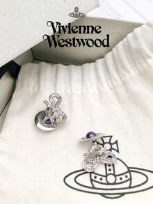 Vivienne Westwood Octavie吊坠耳环，休闲优雅简约女士垂坠耳环 - 銀色 - 查看 4