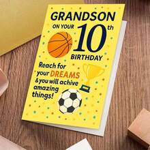 بطاقة تهنئة عيد ميلاد بموضوع رياضي مع مغلف (11 سم * 16 سم) - تصميم "اسع لتحقيق أحلامك"، مشهد كرة السلة وكرة القدم، مثالية للهواة الرياضيين والأحباء، مناسبة لاحتفالات وإنجازات أعياد الميلاد، بطاقة عيد ميلاد رياضية | بطاقة تحفيزية | بطاقة تهنئة ورقية