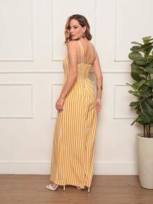 Plain, Loose-Fitting Tailored Jumpsuit With Wide-Leg Pants And A Back Zipper. Super Comfortable. - Yellow Striped - View 5