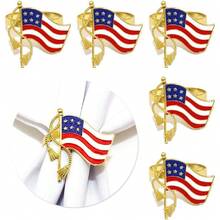 Patriotic Napkin Rings Set Of 6,4th Of July Napkin Ring Holder American Flag Napkin Buckle Gold Napkin Ring For Independence Day, Dinning Table, Parties Dration,27871373 - 霧霾藍 - 查看 1