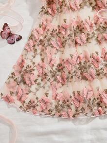 女士性感蝴蝶刺绣网纱拼接极简露背设计内衣吊带裙套装 - 粉色 - 查看 6