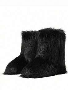 New Winter Warm Plush Faux Fur Snow Boots For Women - Dark Grey & Brown & Black Ankle Booties With Soft Lining, Cozy Slip-On Design For Cold Weather Outdoor & Indoor Wear Unisex Short Ankle Faux Raccoon Fur Snow Boots - Solid Classic Color, Super Smooth Fur Touches The Ground, Perfect For Christmas & Halloween, Y2K Style! Y2K Fashion Men's & Women's Snow Boots - Faux Raccoon Fur, Silky Smooth Floor-Reaching Fur, Solid Classic Shade, Ideal For Christmas & Halloween! Short Ankle Unisex Snow Boots With Faux Raccoon Fur - Solid Classic Color, Ultra-Smooth Fur Hits The Ground, Must-Have For Christmas & Halloween, Edgy Y2K Vibe! Christmas & Halloween Essential Faux Raccoon Fur Snow Boots (Unisex) - Solid Classic Hue, Smooth Fur Touches The Floor, Stylish Y2K Look! Y2K Short Ankle Snow Boots For Men & Women - Faux Raccoon Fur, Super Smooth Floor-Length Fur, Solid Classic Color, Great For Christmas & Halloween Celebrations! - 黑色 - 查看 8