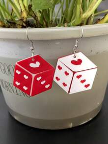 一对亚克力心形气球、冰淇淋心形骰子吊坠耳环，适合派对、日常、节日、约会佩戴，也是送给女朋友的礼物。 - 彩色 - 查看 10