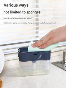 [Kitchen Cleaning Revolution] 1pc Easy Press-Type Kitchen Soap Dispenser, Made Of Durable Plastic, Includes Automatic Dispenser, Cleaning Cloth, Dish Brush, Contactless Press-Type Soap Dispenser And Storage Lid, Reusable Sponge - One-Button Automatic Dispensing, Dry And Wet Separation, Space Saving, Countertop Safety (Please Watch The Video Carefully For Usage Instructions) - Multicolor - View 4