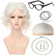 Trang phục bà già với tóc giả, phụ nữ trung niên và lớn tuổi, trang phục cosplay bà già tóc ngắn xoăn, bộ đồ hóa trang vui nhộn kèm tóc giả, mũ, vòng cổ ngọc trai, trang phục bà già thực tế, bộ trang phục bà già Halloween và Giáng sinh. - Nhiều màu - Xem 15