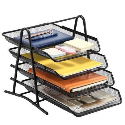 4-stufiger Schreibtisch-Ablageorganizer aus Netzgewebe – Robuster Papierablage-Organizer für Zuhause und Büro, ideal zur Aufbewahrung von Dokumenten, Briefen und Schreibwaren.