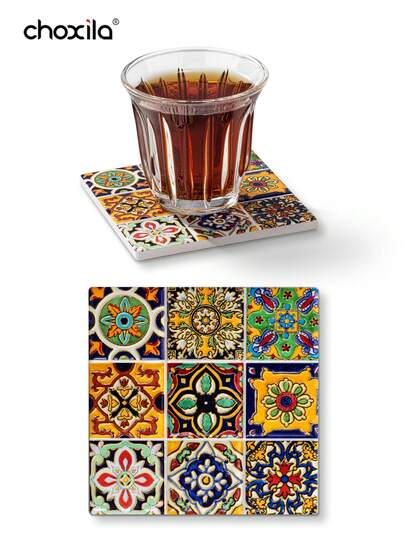 1 Cork Ceramic Coffee Coaster, Cup Holder Decorative Coaster, Middle Eastern-Style Coaster, Cork Heat-Insulating Coaster