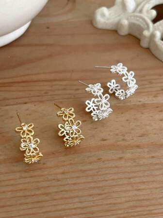极简主义镂空花朵耳钉，甜美小众优雅时尚百搭耳环