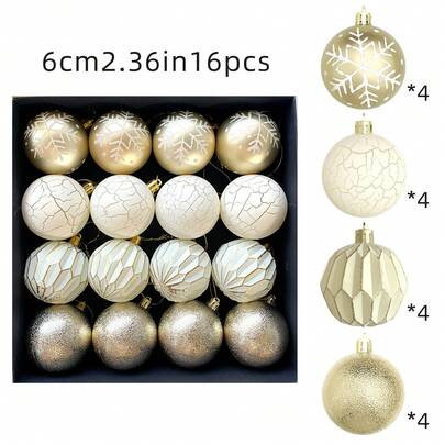 16PCS Christmas Decorations, 6cm Vintage Style Scratch-Relief Cracked Balls, Painted Christmas Balls, Christmas Tree Ornaments