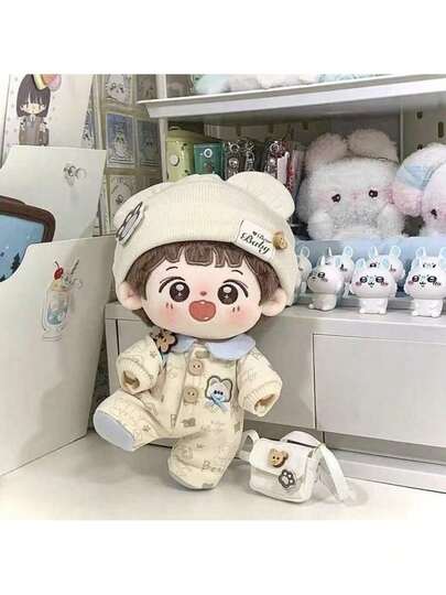 20厘米毛绒娃娃睡衣连体衣，可爱卡通柔软纯棉服装套装，生日、圣诞节、万圣节完美礼物