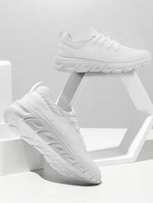 أحذية رياضية رجالية موضة، مصنوعة من شبكة تنفس، ملابس الشارع مضادة للانزلاق، أحذية جري خفيفة الوزن للرياضة والمشي، باللون الأبيض