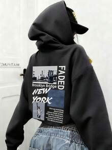 1pc Tween Girl Fleece Lined Thick Warm Hoodie Sweatshirt, Young Student Clothing, Suitable For Kids Autumn/Winter Long Sleeve Top