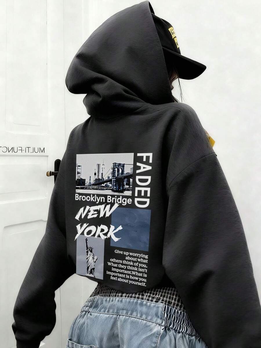 1pc Tween Girl Fleece Lined Thick Warm Hoodie Sweatshirt, Young Student Clothing, Suitable For Kids Autumn/Winter Long Sleeve Top