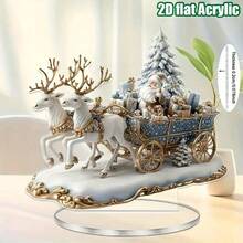 2D Flat Christmas Sleigh Acrylic Hanging Decor, Boho Style With Santa Claus - Multipurpose Holiday Decoration For Home, Bedroom And Yard, No Power Needed, Perfect For Thanksgiving, New Year And Winter Celebrations, 2D Flat Design, Ideal For Christmas, Also A Great Choice For Thanksgiving - Silver - View 3